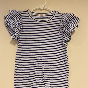 Crewcuts Navy and White Striped Ruffle Sleeve Tee